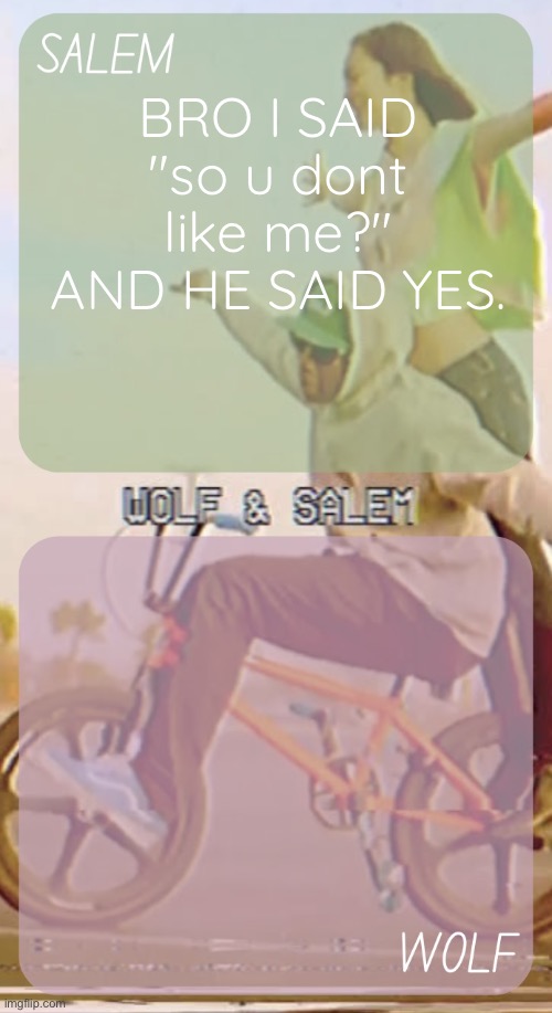 wolf n salem - foxed and moons #3 | BRO I SAID "so u dont like me?" AND HE SAID YES. | image tagged in wolf n salem - foxed and moons 3 | made w/ Imgflip meme maker