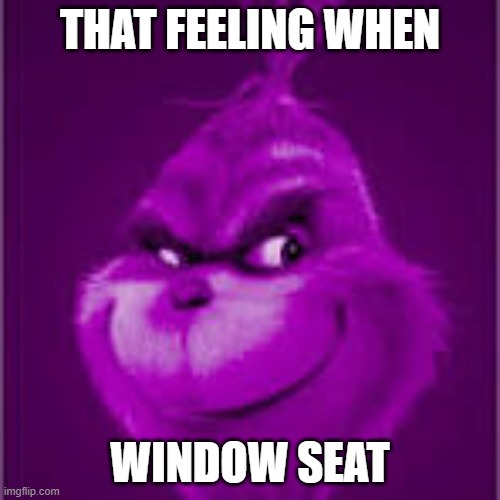purple grinch | THAT FEELING WHEN; WINDOW SEAT | image tagged in purple grinch | made w/ Imgflip meme maker