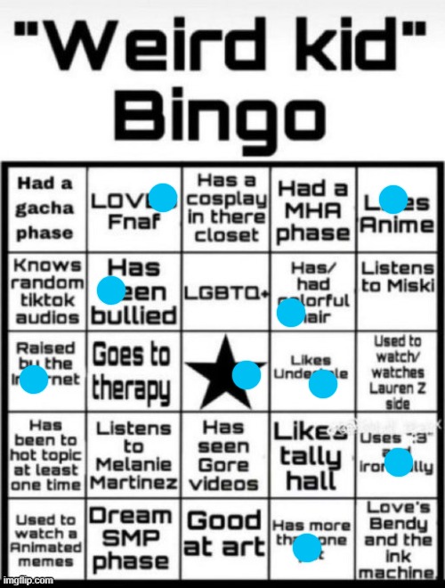 Weird Kid Bingo | image tagged in weird kid bingo | made w/ Imgflip meme maker