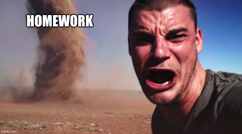 Here it comes | HOMEWORK | image tagged in here it comes | made w/ Imgflip meme maker