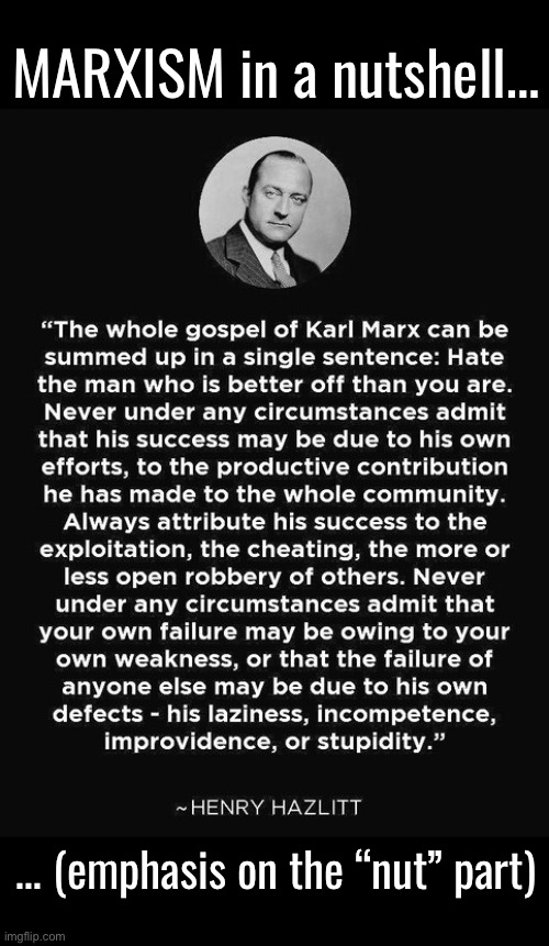 An excellent summation… | MARXISM in a nutshell…; … (emphasis on the “nut” part) | image tagged in anti communist,marxism,summed up,evil,jealousy | made w/ Imgflip meme maker