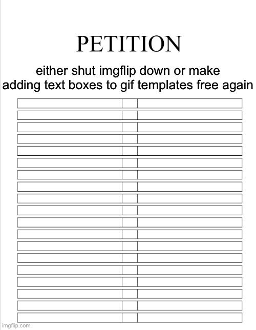 The Blank petition | either shut imgflip down or make adding text boxes to gif templates free again | image tagged in the blank petition | made w/ Imgflip meme maker