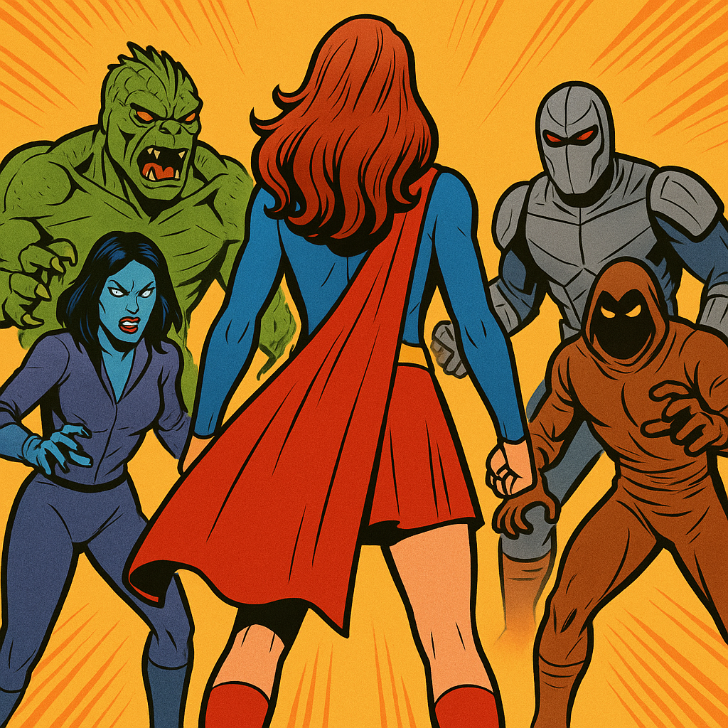 Superhero against Villians Blank Meme Template