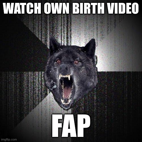 Insanity Wolf Meme | WATCH OWN BIRTH VIDEO; FAP | image tagged in memes,insanity wolf | made w/ Imgflip meme maker
