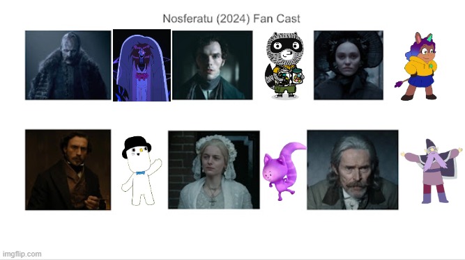 Credit to Mico the Ninjago Fan 2024 for this used | image tagged in meme,memes,spoof cast,nosferatu,characters,roles | made w/ Imgflip meme maker