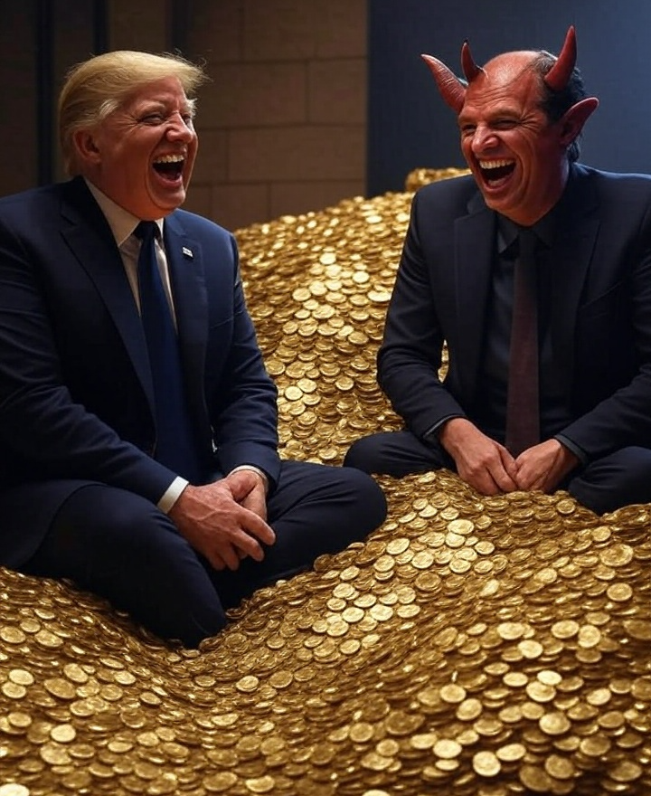 Donald Trump, Satan laughing money gold Faustian Blank Meme Template
