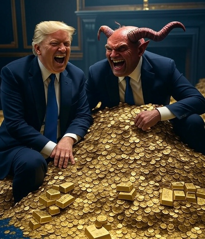 Donald Trump, Satan, laughing pile of gold Blank Meme Template