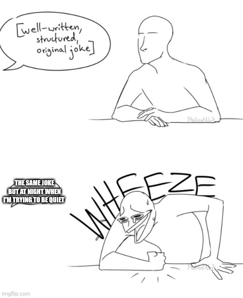 Muffled laughter intensifies | THE SAME JOKE BUT AT NIGHT WHEN I'M TRYING TO BE QUIET | image tagged in wheeze,night | made w/ Imgflip meme maker