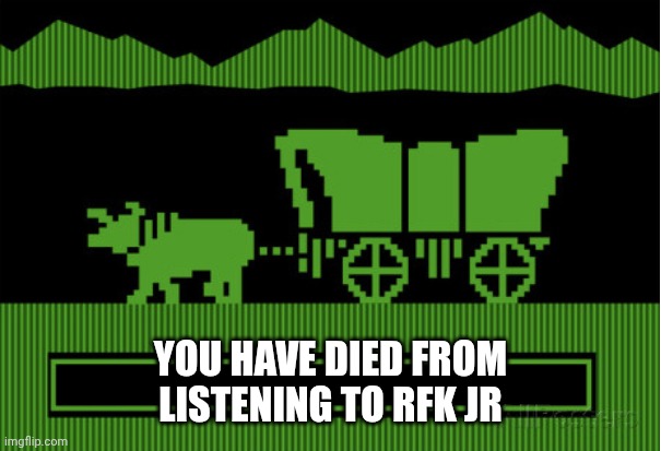 A heroin junkie with brain worm damage calling the shots | YOU HAVE DIED FROM LISTENING TO RFK JR | image tagged in oregon trail blank,maga,rfk jr,heroin,trump's america | made w/ Imgflip meme maker