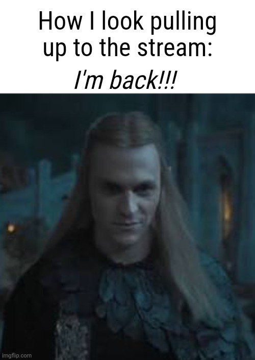 How I look pulling up to the stream:; I'm back!!! | made w/ Imgflip meme maker