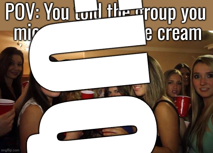 Party Girls Looking at you POV | DAFUQ; POV: You told the group you 
microwave your ice cream | image tagged in party girls looking at you pov | made w/ Imgflip meme maker