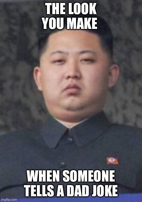 Internal rage | THE LOOK YOU MAKE; WHEN SOMEONE TELLS A DAD JOKE | image tagged in kim jong un,dad joke,dies from cringe,funny,death stare,angry | made w/ Imgflip meme maker