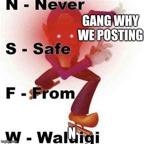 why we posting NSFW | GANG WHY WE POSTING; N | image tagged in never safe from waluigi | made w/ Imgflip meme maker