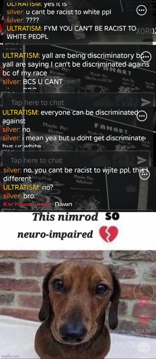 zlawg doesn't understand how racism works (im ultratism just so yall know) | image tagged in this nimrod so neuro-impaired | made w/ Imgflip meme maker