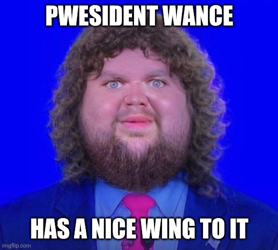 JD Vance | PWESIDENT WANCE; HAS A NICE WING TO IT | image tagged in jd vance | made w/ Imgflip meme maker
