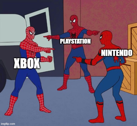 Spider Man Triple | PLAYSTATION; NINTENDO; XBOX | image tagged in spider man triple | made w/ Imgflip meme maker