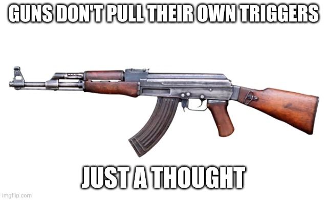 Ban the Shooters, not the Guns | GUNS DON'T PULL THEIR OWN TRIGGERS; JUST A THOUGHT | image tagged in ak-47,gun bans,2nd amendment,mental illness,shooters | made w/ Imgflip meme maker