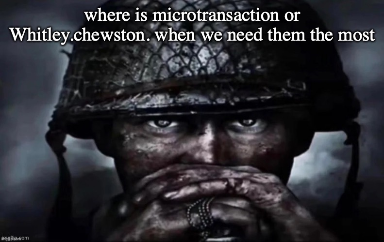 Thousand Yard Stare secondary image | where is microtransaction or Whitley.chewston. when we need them the most | image tagged in thousand yard stare secondary image | made w/ Imgflip meme maker