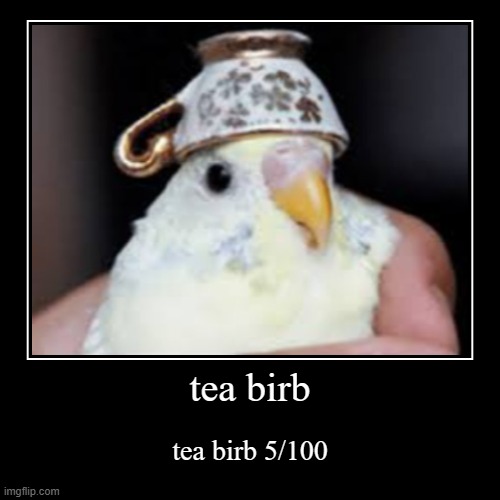 tea birb 5 | tea birb | tea birb 5/100 | image tagged in funny,demotivationals | made w/ Imgflip demotivational maker