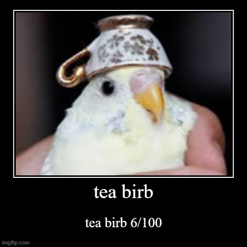 tea birb 6 | tea birb | tea birb 6/100 | image tagged in funny,demotivationals | made w/ Imgflip demotivational maker