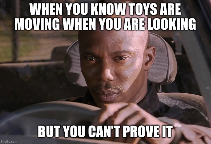 We will catch them eventually | WHEN YOU KNOW TOYS ARE MOVING WHEN YOU ARE LOOKING; BUT YOU CAN’T PROVE IT | image tagged in doakes | made w/ Imgflip meme maker