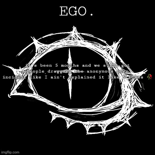 Egotistical | it's been 5 months and we still got people dragging the anonymous porn incident like I ain't explained it like 5 times 🥀 | image tagged in egotistical | made w/ Imgflip meme maker