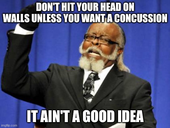 Too Damn High | DON'T HIT YOUR HEAD ON WALLS UNLESS YOU WANT A CONCUSSION; IT AIN'T A GOOD IDEA | image tagged in memes,too damn high | made w/ Imgflip meme maker