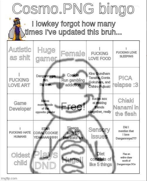 we love the bingers yall | image tagged in cosmo png bingo evil version | made w/ Imgflip meme maker