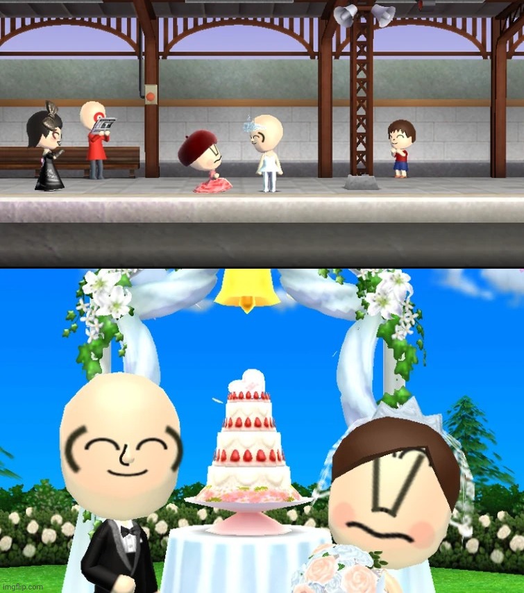 2 of my miis got married today, exclamation mark, and lenny face | made w/ Imgflip meme maker