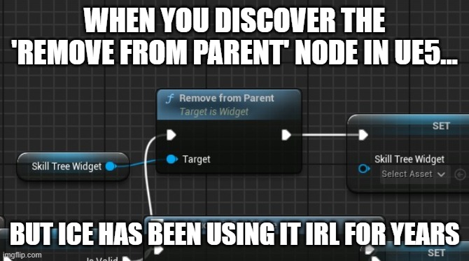 ICE knows UE5 | WHEN YOU DISCOVER THE 'REMOVE FROM PARENT' NODE IN UE5... BUT ICE HAS BEEN USING IT IRL FOR YEARS | image tagged in political meme,programming | made w/ Imgflip meme maker