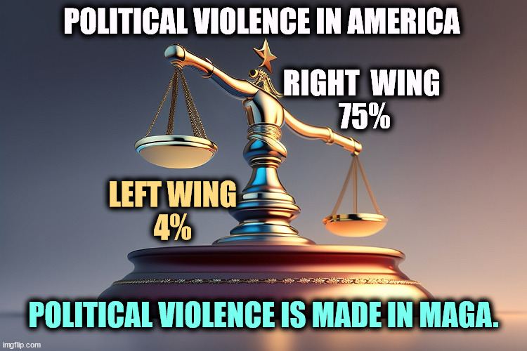 POLITICAL VIOLENCE IN AMERICA; RIGHT  WING 
75%; LEFT WING
4%; POLITICAL VIOLENCE IS MADE IN MAGA. | image tagged in trump,politics,violence,right wing | made w/ Imgflip meme maker