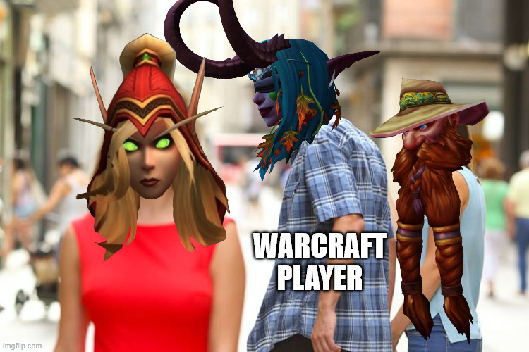 Warcraft Delves | WARCRAFT PLAYER | image tagged in memes,distracted boyfriend | made w/ Imgflip meme maker