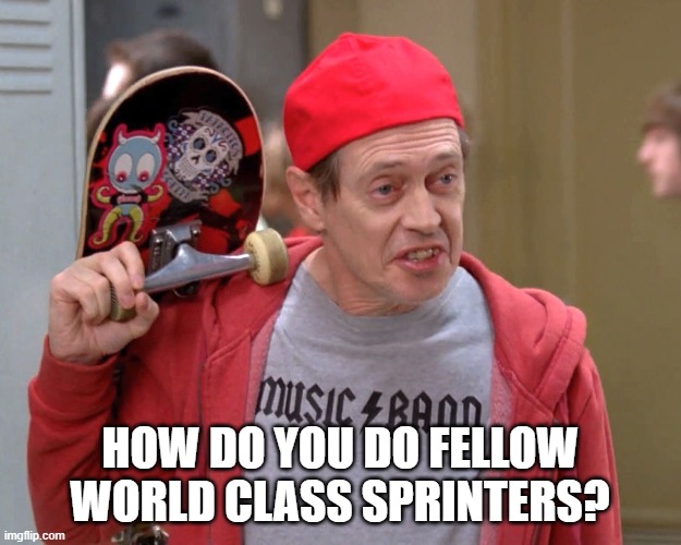 Steve Buscemi Fellow Kids | HOW DO YOU DO FELLOW WORLD CLASS SPRINTERS? | image tagged in steve buscemi fellow kids | made w/ Imgflip meme maker
