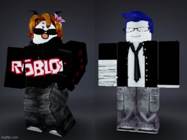 This is Jason (the bacon-haired one) and Max (the blue-haired one). Max works at a library and Jason is his roommate and jobless | image tagged in roblox | made w/ Imgflip meme maker