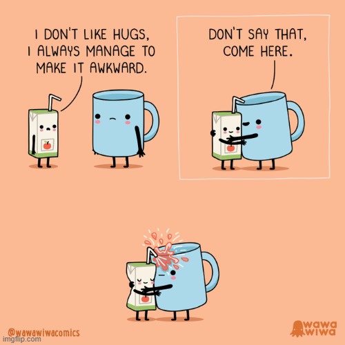 image tagged in mug,juice,box,juicebox,hug,awkward | made w/ Imgflip meme maker