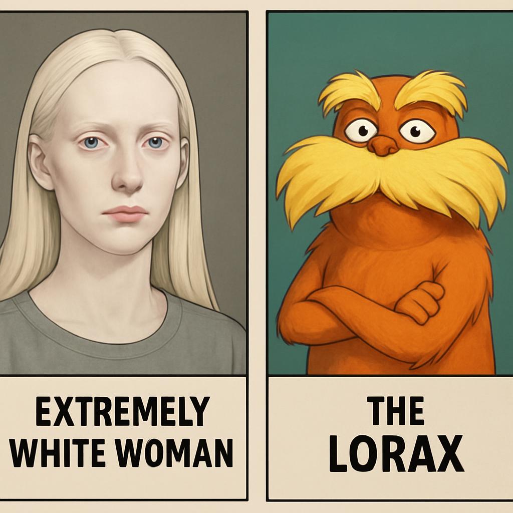 One picture of a extremly white woman and one with a picture of Blank Meme Template