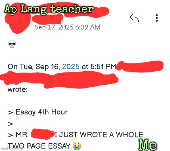 Im crying | Ap Lang teacher; Me | made w/ Imgflip meme maker