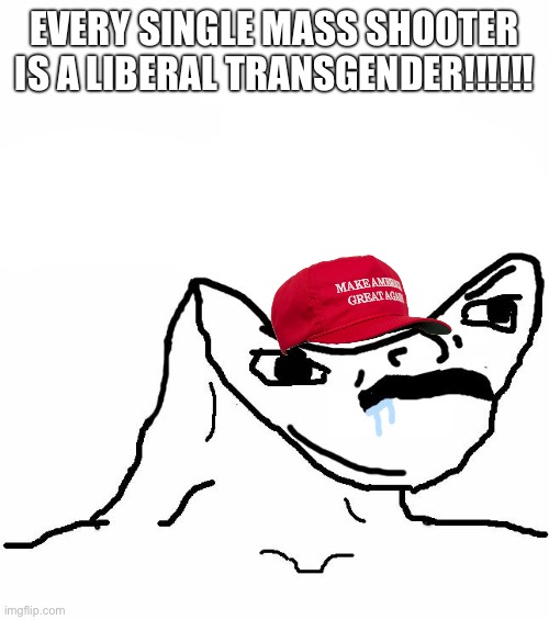 Angry Brainlet  | EVERY SINGLE MASS SHOOTER IS A LIBERAL TRANSGENDER!!!!!! | image tagged in angry brainlet | made w/ Imgflip meme maker