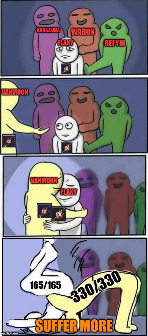 BDO | KARAZAWA; WARON; REFYM; FLAXY; VANMOON; VANMOON; FLAXY; 165/165; 330/330; SUFFER MORE | image tagged in problems stess pain german suplex | made w/ Imgflip meme maker