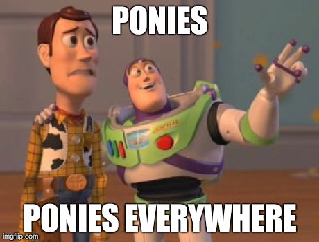 X, X Everywhere Meme | PONIES PONIES EVERYWHERE | image tagged in memes,x x everywhere | made w/ Imgflip meme maker