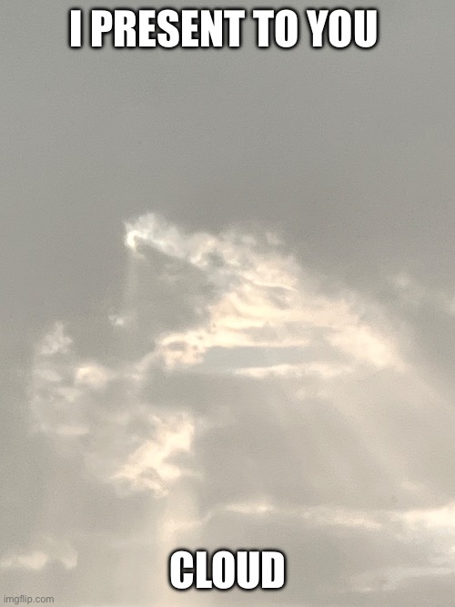 What tf do you see here | I PRESENT TO YOU; CLOUD | image tagged in cloud,meme,random tag,random tag i decided to put,another random tag i decided to put | made w/ Imgflip meme maker