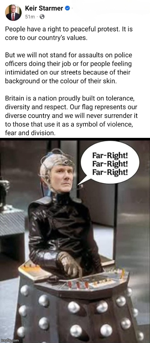 The far left general secritary of Britain's communist party is upset about a peaceful patriotic protest. | image tagged in keir stalin | made w/ Imgflip meme maker