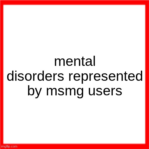 might turn this into a nomination idk | mental disorders represented by msmg users | image tagged in red box | made w/ Imgflip meme maker