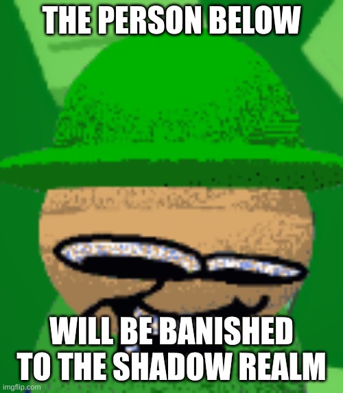 Oh noes | WILL BE BANISHED TO THE SHADOW REALM | image tagged in the person below bandu | made w/ Imgflip meme maker