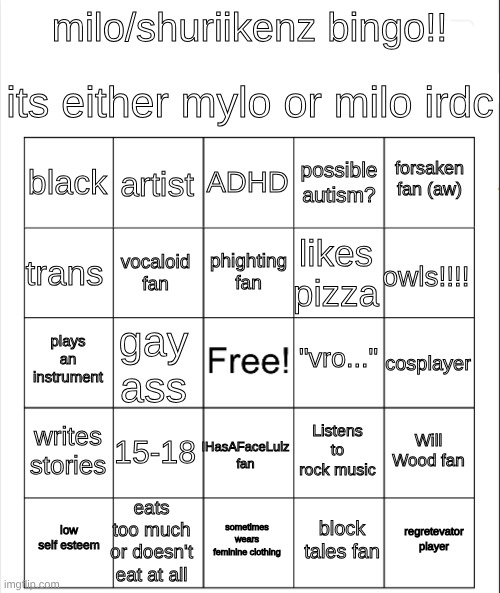 sooooo I finally updated my bingo. its whatever tho. | image tagged in updated milo/mylo bingo | made w/ Imgflip meme maker