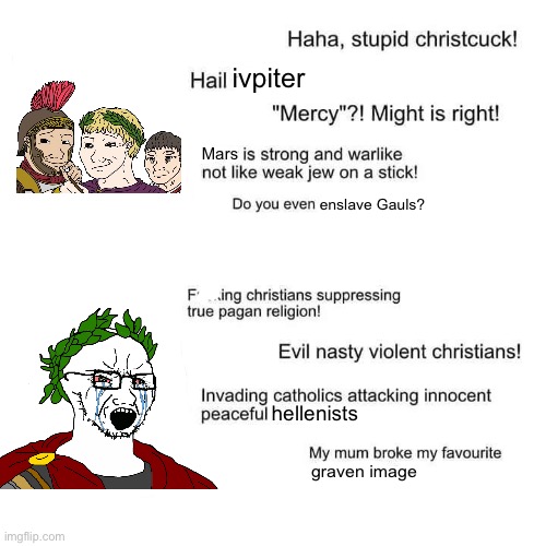 ΙΣ ΧΣ ΝΙΚΑ | ivpiter; Mars; enslave Gauls? hellenists; graven image | made w/ Imgflip meme maker