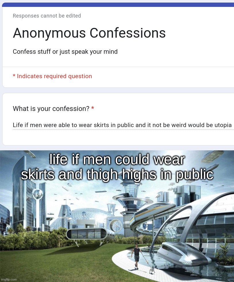 life if men could wear skirts and thigh highs in public | image tagged in the future world if | made w/ Imgflip meme maker