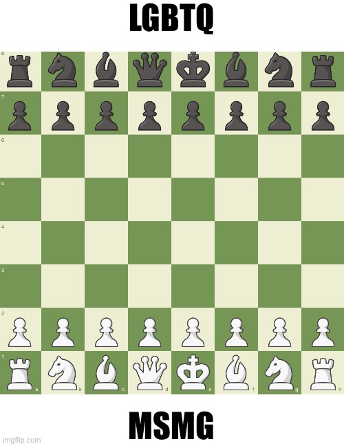 Starting a new project that goes over multiple streams. Top comment decides MSMG‘s move. | LGBTQ; MSMG | image tagged in msmg vs lgbtq chess | made w/ Imgflip meme maker