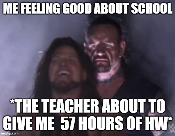 Real | ME FEELING GOOD ABOUT SCHOOL; *THE TEACHER ABOUT TO GIVE ME  57 HOURS OF HW* | image tagged in behind you | made w/ Imgflip meme maker
