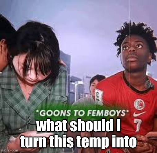 goons to femboys | what should I turn this temp into | image tagged in goons to femboys | made w/ Imgflip meme maker